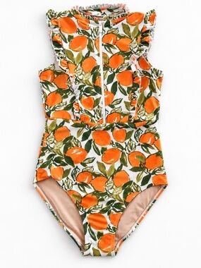 Mott50 Bella L’Orangerie Orange Ruffle One Piece Swimsuit S UPF 50